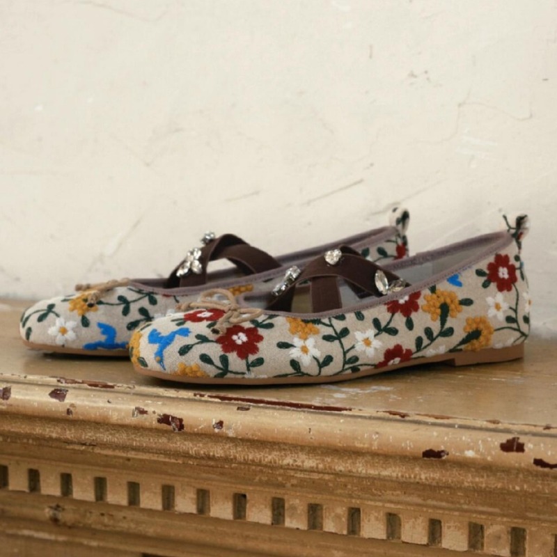 Embroidery Flower Ballet Flats - مراجعة Women Shoes Branded وسعره