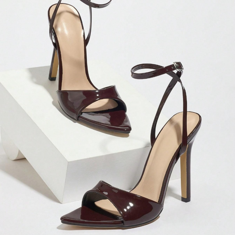 Coffee Patent Leather Heeled S - مراجعة Women Shoes Branded وسعره