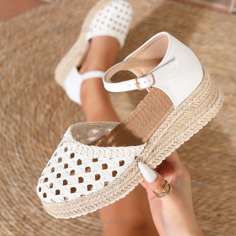 Boho Women's Hollow Out Woven  - مراجعة Espadrille Wedge Shoes وسعره