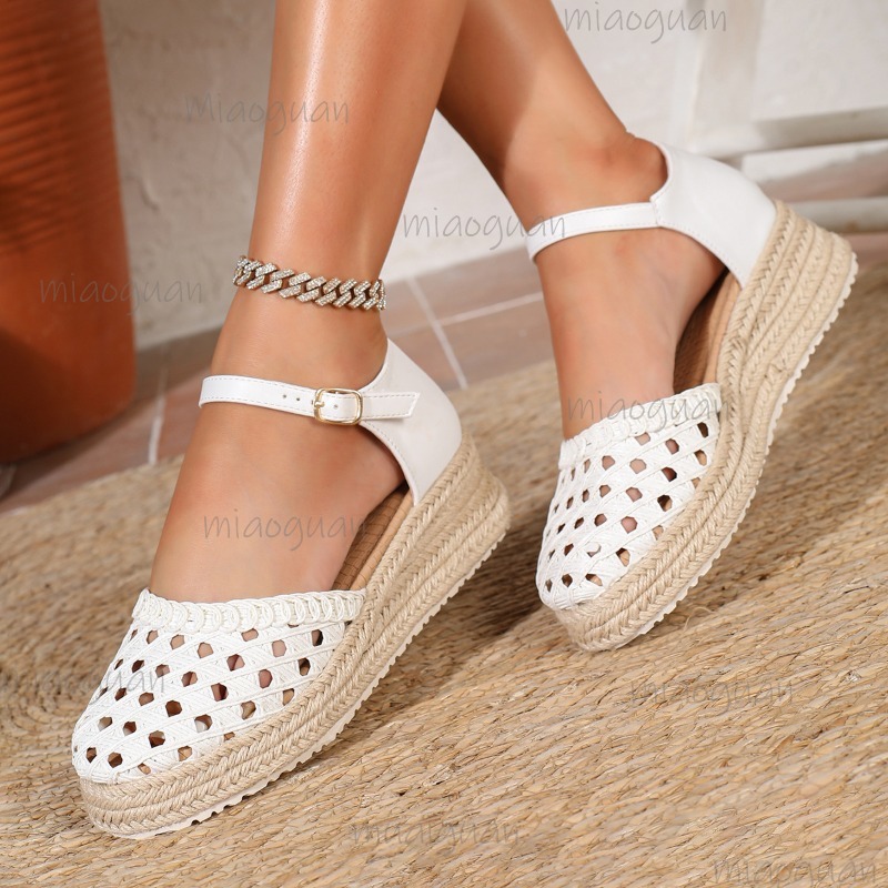 Boho Women's Hollow Out Woven  - مراجعة Espadrille Wedge Shoes وسعره