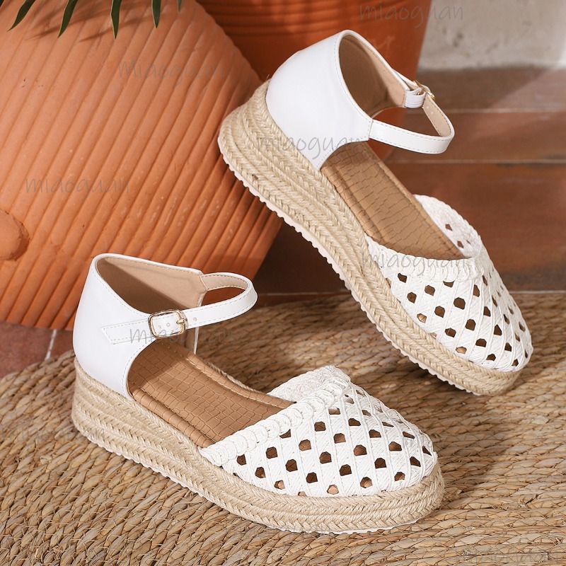 Boho Women's Hollow Out Woven  - مراجعة Espadrille Wedge Shoes وسعره