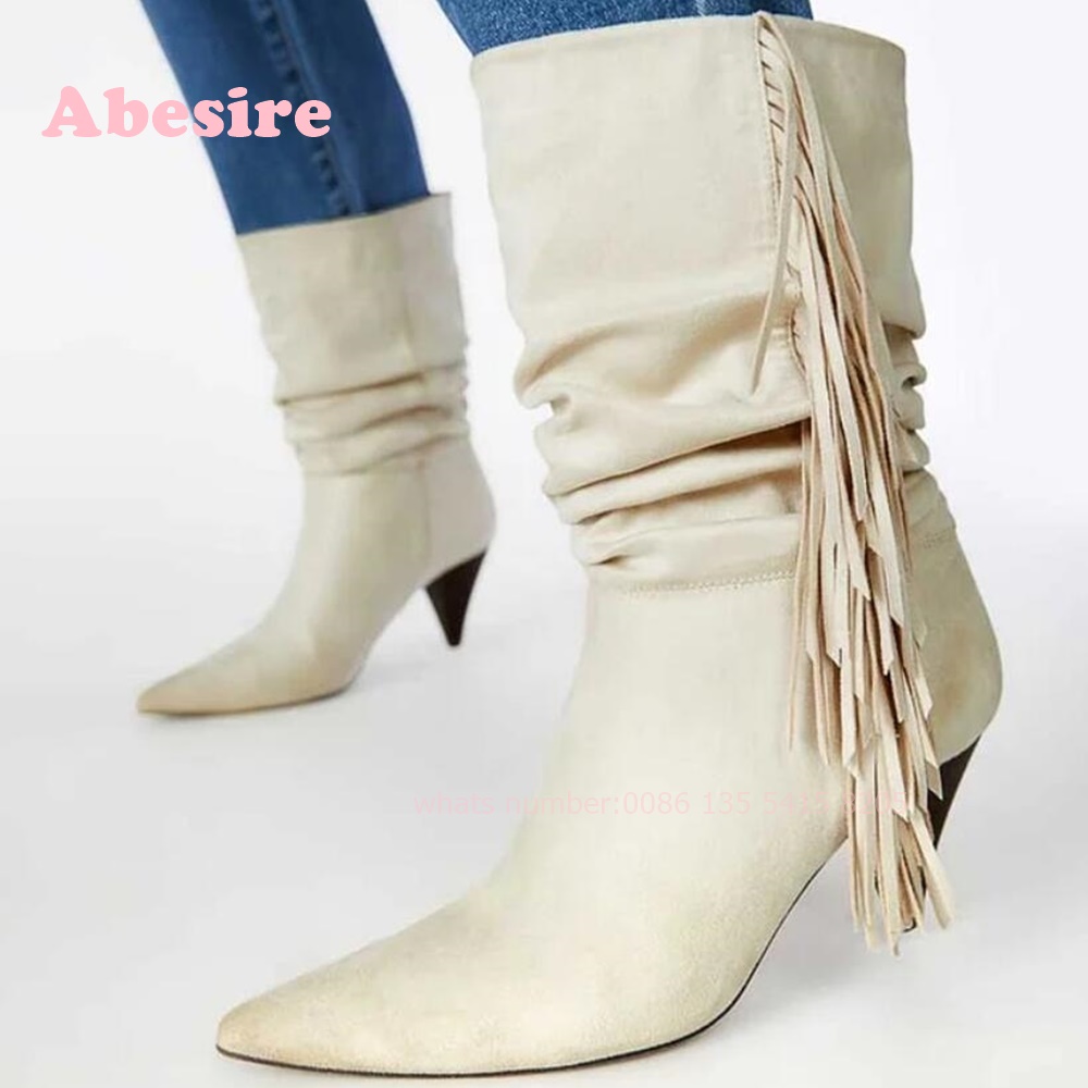 White Cone Heel Fringe Shoes V - مراجعة Women'S Shoes Vegan وسعره